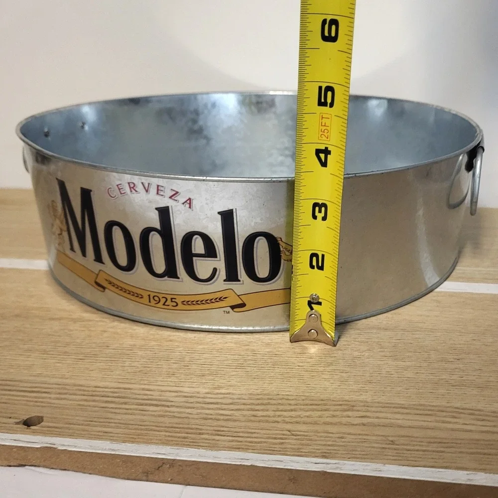 Modelo Cerveza Beer Bucket Galvanized Metal Ice Tub Barware Silver 12in